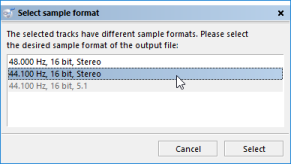 Selection of desired output sample format